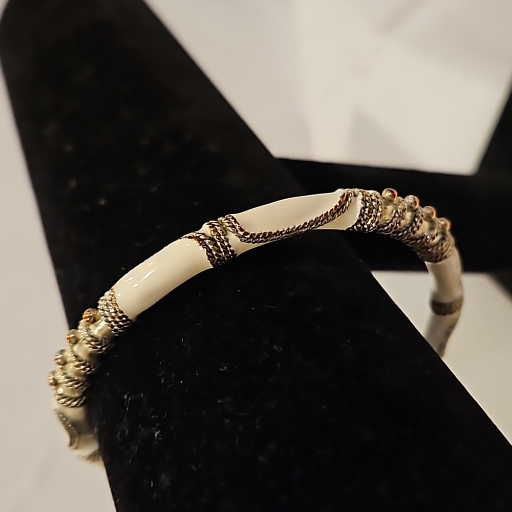 Vintage Enamel and Silver Bangle Bracelet